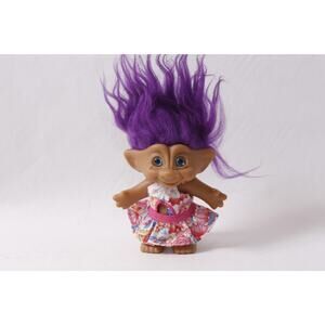 Ace Novelty Treasure Troll Doll in Floral Dress w Purple Hair ~ 260423-WH 1093